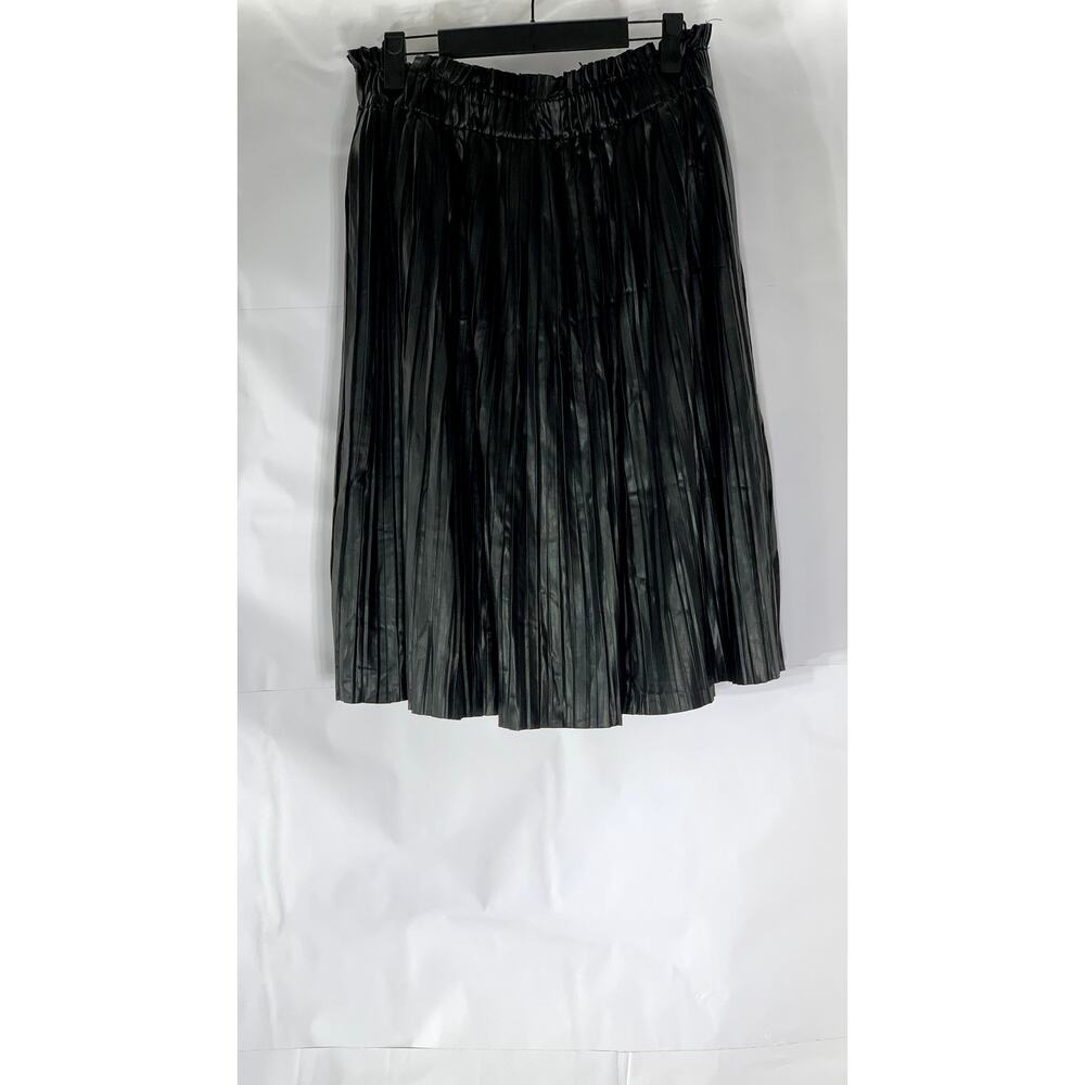 FRAZE Women's Black Pleated Faux-Leather Knee-Length A-Line Skirt SZ 20